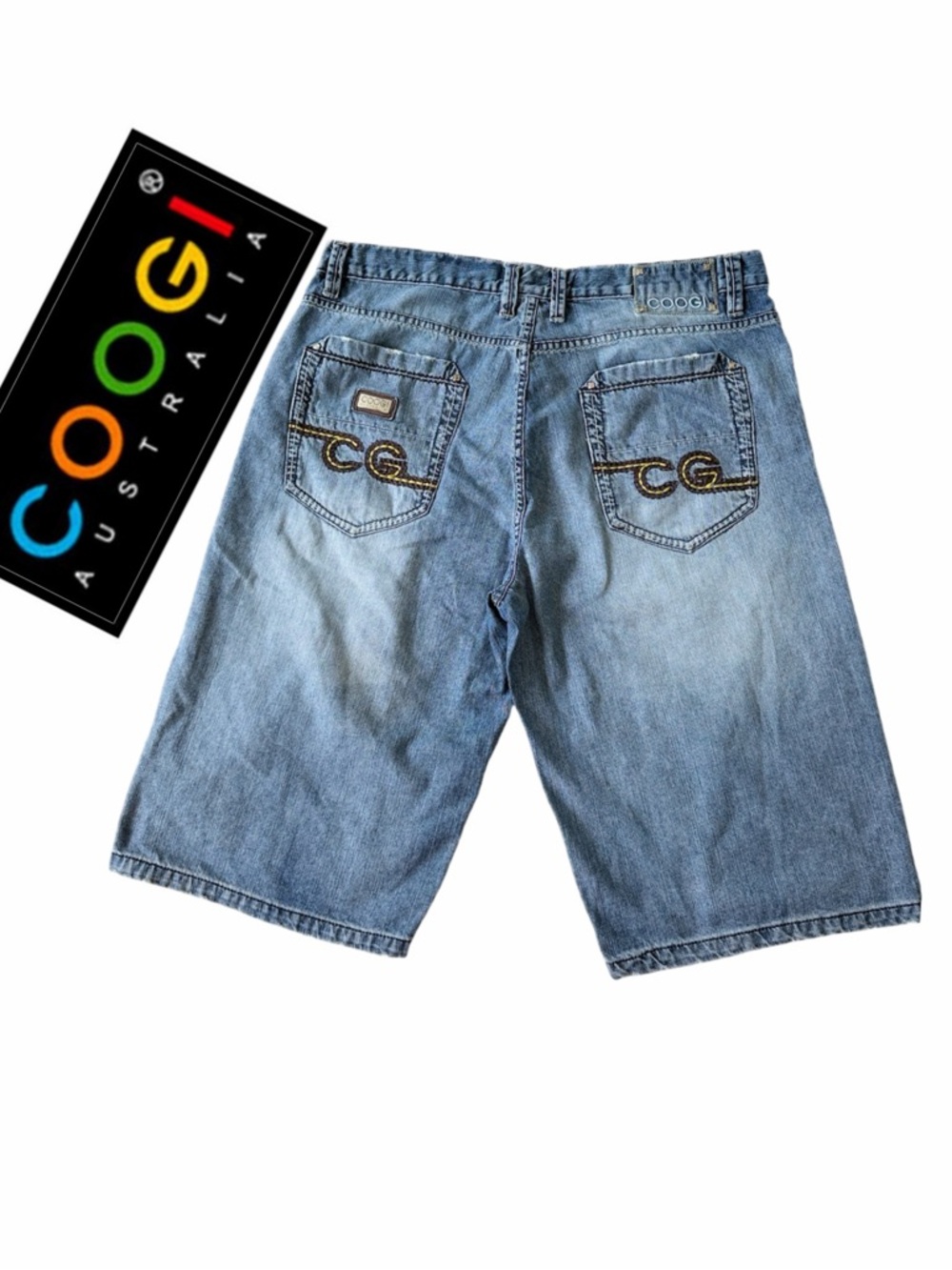 COOGI Y2K Baggy Shorts Denim Jeans Embroidered Sz 40 Streetwear HipHop Core